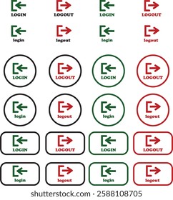 Login and logout icon set Set of sign out, Sign in vector vector collection. Open and close door symbol. Black exit and enter arrow, trendy flat style isolated on transparent background.