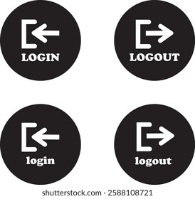 Login and logout icon set Set of sign out, Sign in vector vector collection. Open and close door symbol. Black exit and enter arrow, trendy flat style isolated on transparent background.