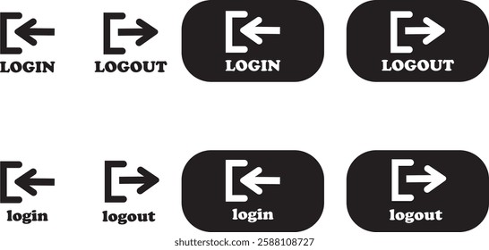 Login and logout icon set Set of sign out, Sign in vector vector collection. Open and close door symbol. Black exit and enter arrow, trendy flat style isolated on transparent background.