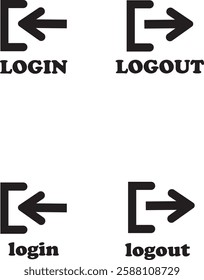 Login and logout icon set Set of sign out, Sign in vector vector collection. Open and close door symbol. Black exit and enter arrow, trendy flat style isolated on transparent background.