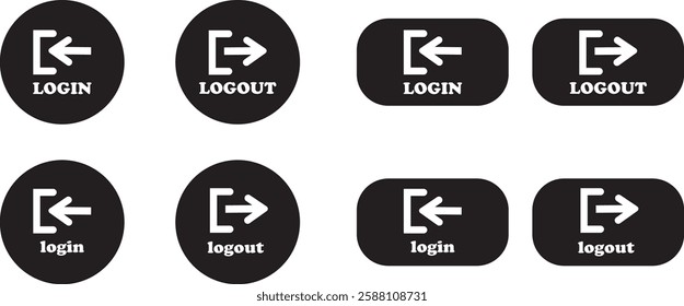 Login and logout icon set Set of sign out, Sign in vector vector collection. Open and close door symbol. Black exit and enter arrow, trendy flat style isolated on transparent background.