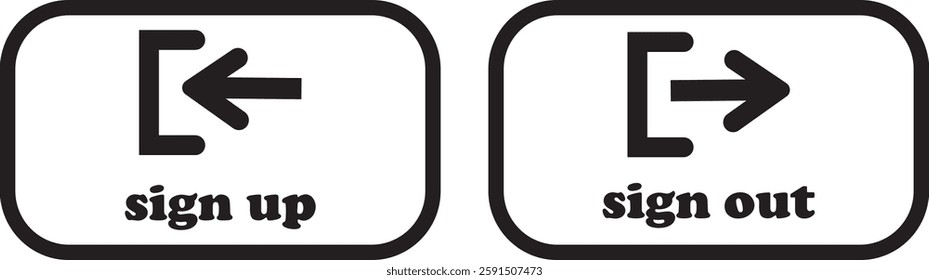Login and logout icon set Set of sign out, Sign in vector vector collection. Open and close door symbol. Black exit and enter arrow, trendy flat style isolated on transparent background.