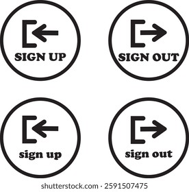 Login and logout icon set Set of sign out, Sign in vector vector collection. Open and close door symbol. Black exit and enter arrow, trendy flat style isolated on transparent background.