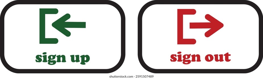 Login and logout icon set Set of sign out, Sign in vector vector collection. Open and close door symbol. Black exit and enter arrow, trendy flat style isolated on transparent background.