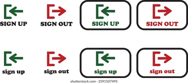 Login and logout icon set Set of sign out, Sign in vector vector collection. Open and close door symbol. Black exit and enter arrow, trendy flat style isolated on transparent background.
