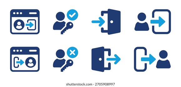 Conjunto de iconos de Inicio de sesión y cierre de sesión. Iniciar sesión y cierre de sesión Vector símbolo ilustración.