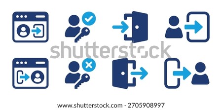 Login and logout icon set. Sign in and sign out vector symbol illustration.