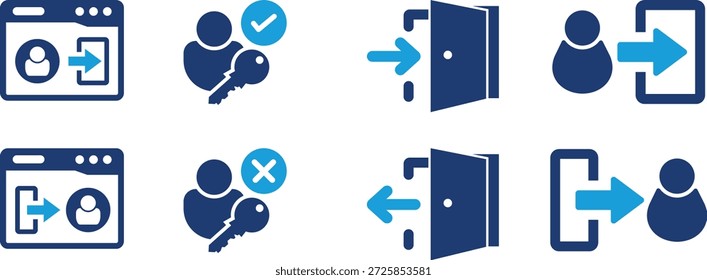 Conjunto de ícones de logon e logoff para design de interface de usuário e Eps de vetor de segurança de conta