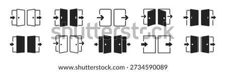 Login and logout icons set with arrows, enter and exit symbols, user interface navigation elements, vector illustration on transparent background