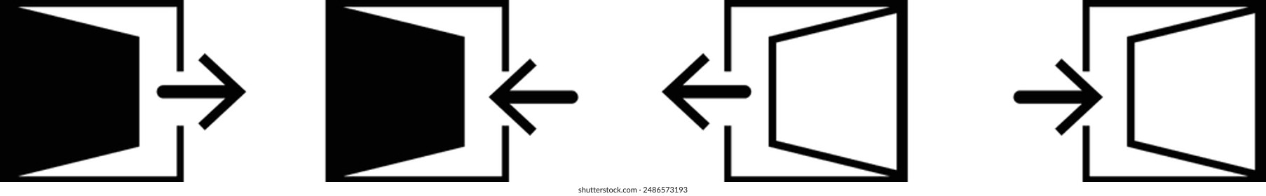Login and logout icons. Set of sign out, Sign in vector icon. Open and close door symbol. Black exit and enter arrow, vector icon in trendy flat style