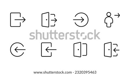 Login and logout icons. Set of sign out, Sign in vector icon. Open and close door symbol. Black exit and enter arrow, vector icon in trendy flat style	 Foto stock © 