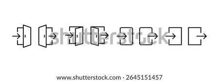 Login and logout outline icon set. Entry and exit icons. Open and close. door exit and entry icon. Vector Illustration.