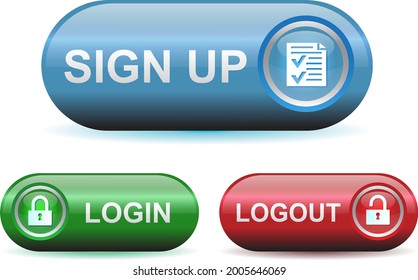 login logout and sign up button in color