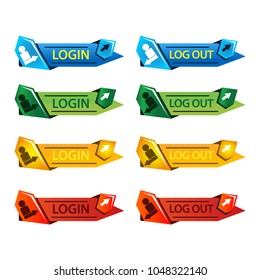 Login and logout text button. Set stickers and banner