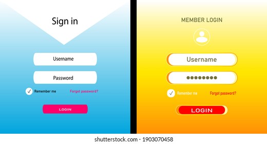 Login member interface design, page or mobile applications, sign in web element. Vector