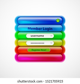 Login menu web interface template with buttons and sample text. Modern line style design page, user account password. Ui navigation, member access vector art