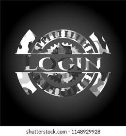 Login on grey camouflage texture