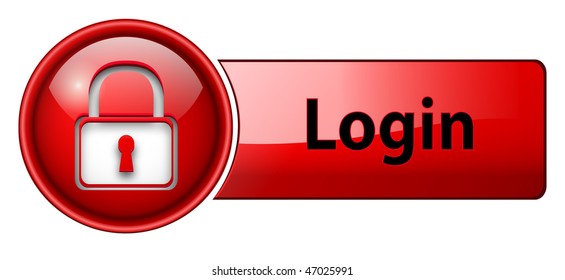 Login, Padlock Icon Button, Red Glossy.