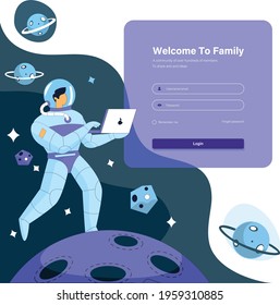 Login page design concept illustration, Astronaut in the space vector concept