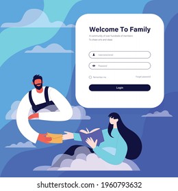 Login page design concept, Sending SMS from cloud vector illustration.