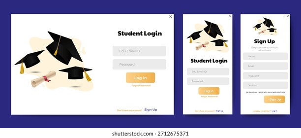Login page design for website and mobile. Student Portal Access Interface. dashboard webapp login ui. vector