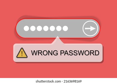 Login Page With Failure Form. Wrong Password. Incorrect Key. Vector Illustration.