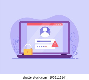 Login page with forgotten password. Concept of forgotten password, key, account access, blocked access, protection, account security. Vector illustration in flat design for web page, landing