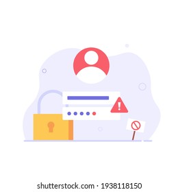 Login page with forgotten password. Concept of forgotten password, key, account access, blocked access, protection, account security. Vector illustration in flat design for web page, landing