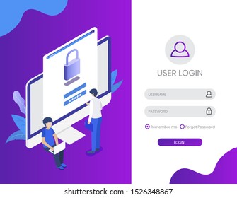 login page isometric vector design