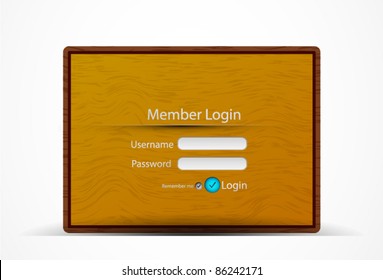 Login page on wooden plate