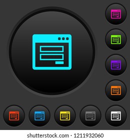 Login panel dark push buttons with vivid color icons on dark grey background