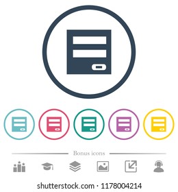 Login panel flat color icons in round outlines. 6 bonus icons included.