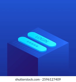 Login and password buttons, symbolizing secure access and authentication. Ideal for tech-related themes, cybersecurity concepts, or innovative digital solutions. Vector isometric illustration.