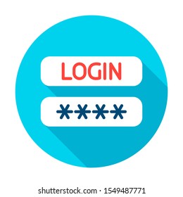 Login Password Circle Icon. Vector Illustration with Long Shadow. Business Item.