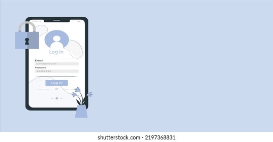 Concepto de inicio de sesión y contraseña. Concepto de sistema de protección de archivos en línea con equipo y bloqueo. formulario de acceso seguro para cuenta personal en línea o perfil de medios sociales. Ilustración del vector