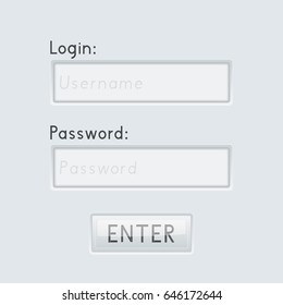 Login and Password fields with ENTER button. Vector illustration