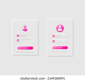Login and password form. Neumorphism sign up and log in user page. White background. Registration interface of modern web or mobile app. UI UX design. Create account form.
