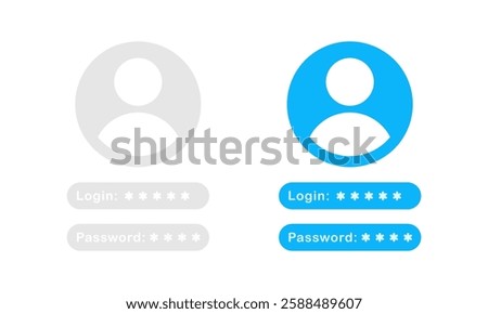 Login and Password icons. Account authorization. Account access icons. Sign in page design icons. Enter login and password.