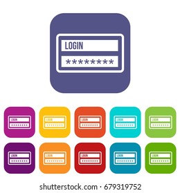 Login and password icons set vector illustration in flat style In colors red, blue, green and other