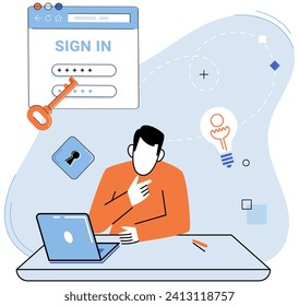 Login password vector illustration. For any inquiries, users can contact support through provided contact form The interface design should be intuitive and user friendly to facilitate easy