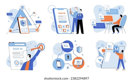 Ilustración del vector de contraseña de inicio de sesión. Se requiere autorización para garantizar que sólo las personas autorizadas puedan registrarse y acceder al sistema Para registrarse, los usuarios deben completar el formulario de registro en línea