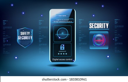 Login and password. Login via mobile app. Login via password or touch ID. Access to personal data through a password code or touch ID. Signed in with your device. Vector