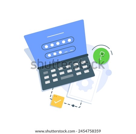 login and password,secure notice login verification,Login form page with lock and password. Safety verification, user authorization, web security concept