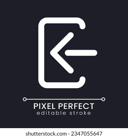 Login pixel perfect white linear ui icon for dark theme. Enter account. Private profile. Vector line pictogram. Isolated user interface symbol for night mode. Editable stroke. Poppins font used