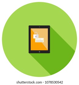 Login process required for a password protected operating system, showing anonymous characters while encrypted for security. Flat design.
