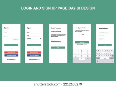 Login And Register Form With Forget Password And OTP For Mobile Application. UI UX Design Template. 