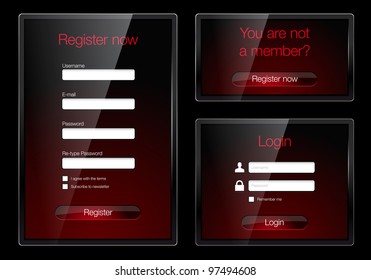 Login and register glossy web forms - vector file