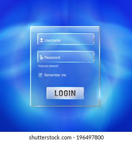 Login and register web glossy form. Modern glossy web card login form