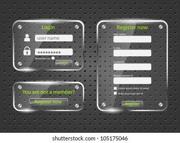 Login and register web glossy screens-vector