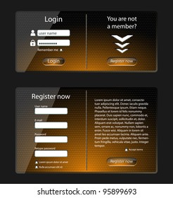Login and register web screens, orange version-vector
